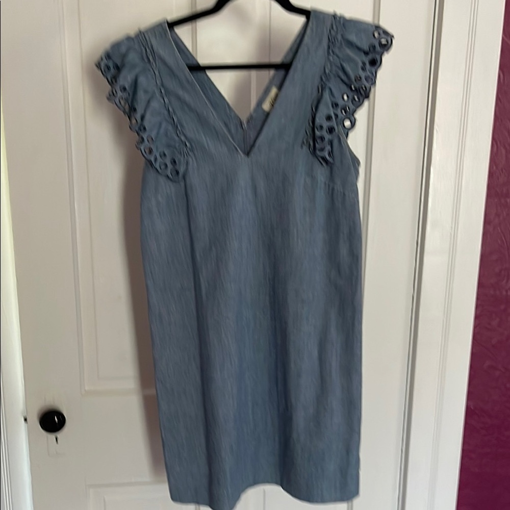 J. Crew Light Blue Eyelet Sleeve Mini Dress